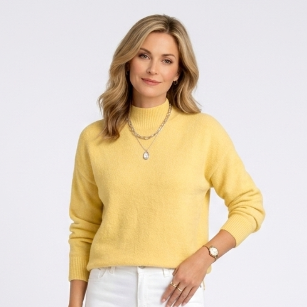 Women’s Mock Neck Knit Jumper – Ribbed Collar Long Sleeve Sweater