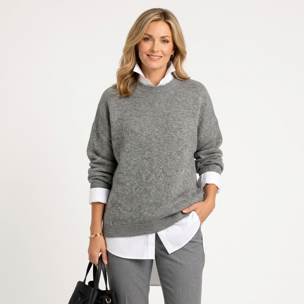 Women’s Oversized Knit Jumper – Crew Neck Long Sleeve Sweater