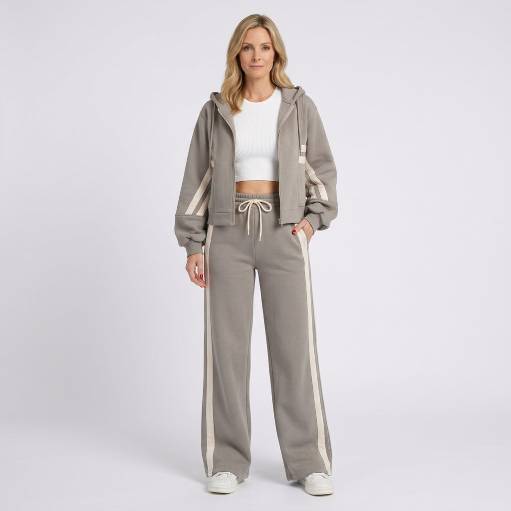 Women Two Piece Tracksuit Set - Zip Hoodie Straight Leg Pants Casual Everyday
