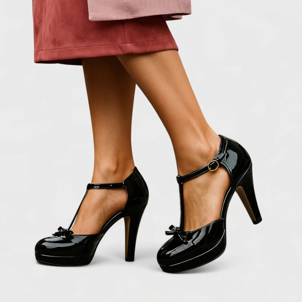 Women T Bar Heels Platform Court Shoes Occasion Party