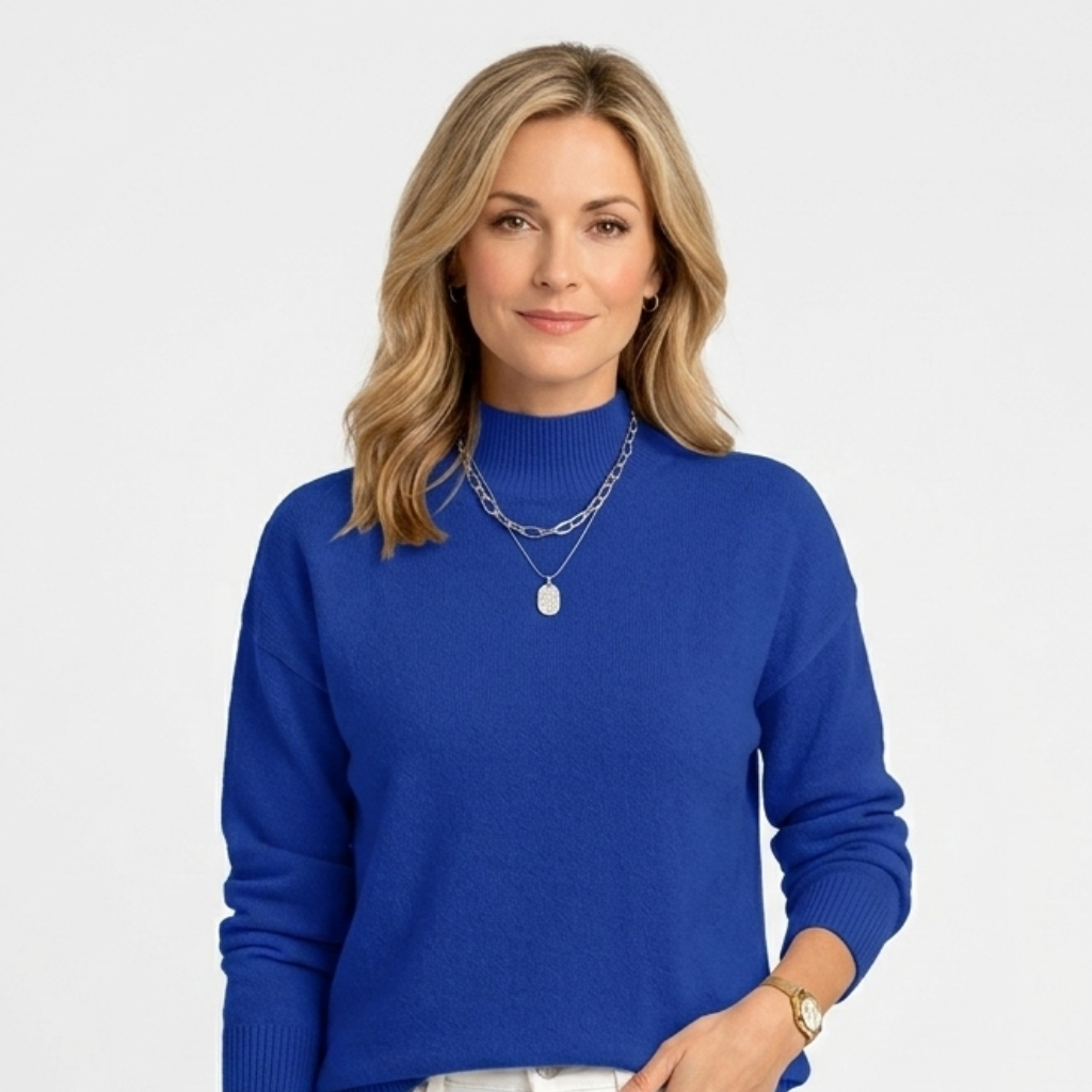 Women’s Mock Neck Knit Jumper – Ribbed Collar Long Sleeve Sweater