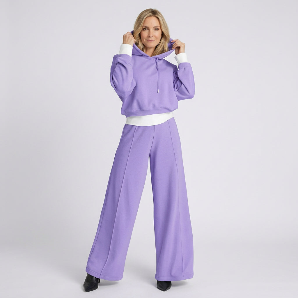 Women Two Piece Hoodie Set Wide Leg Pants Casual Everyday