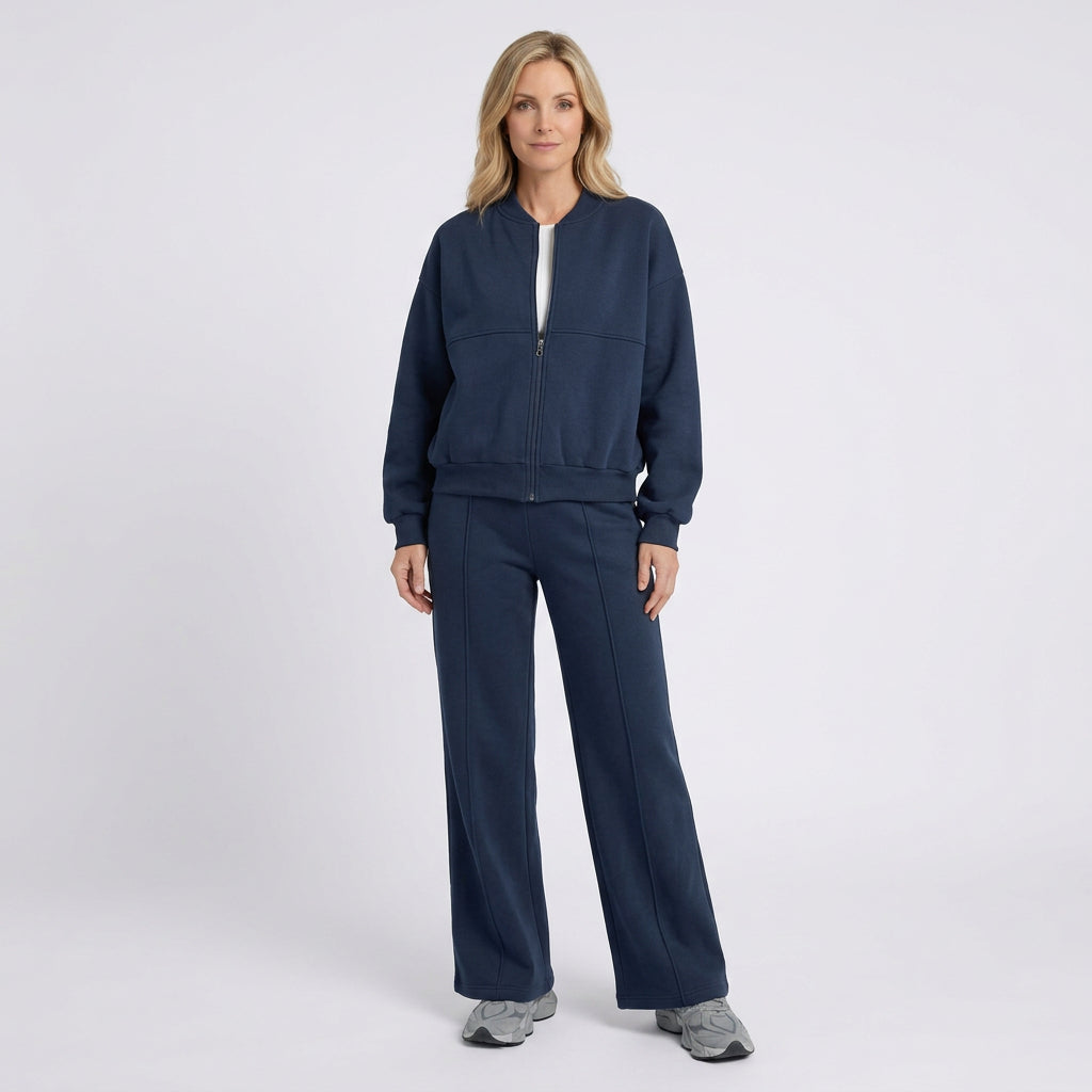 Women Two Piece Zip Jacket Straight Leg Pants Casual Everyday