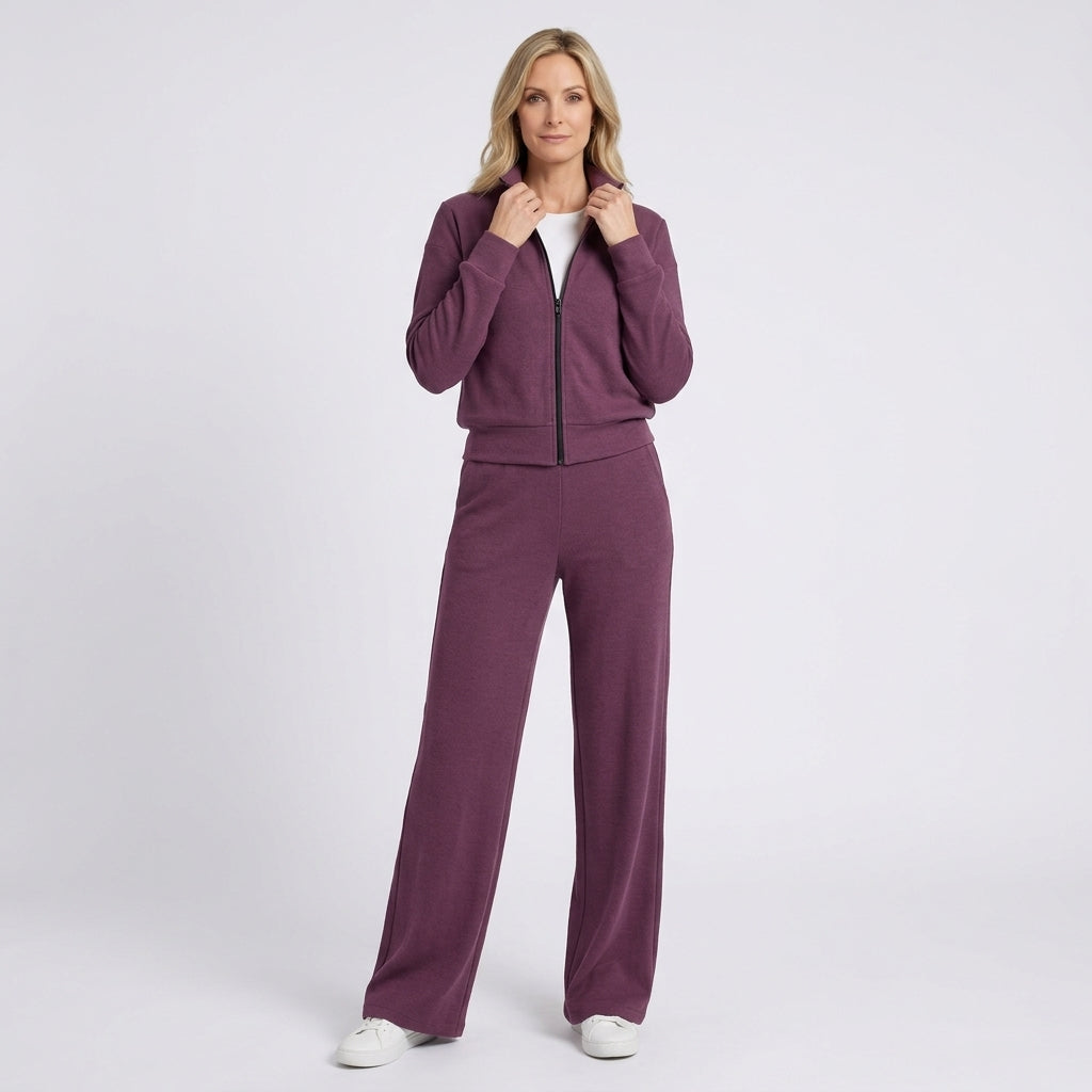 Women Two Piece Zip Jacket Straight Leg Pants Casual Everyday