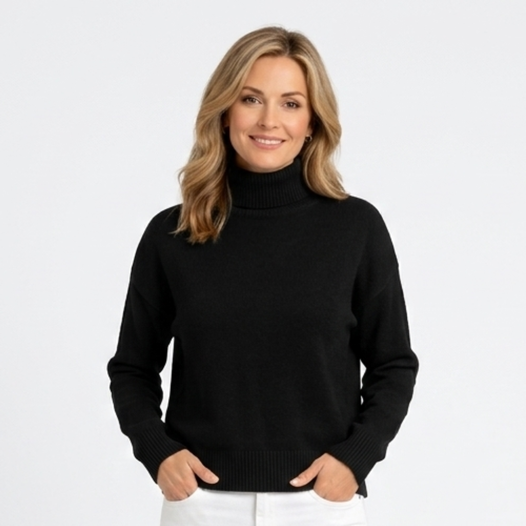 Women’s Mock Neck Knit Jumper – Ribbed Collar Long Sleeve Sweater