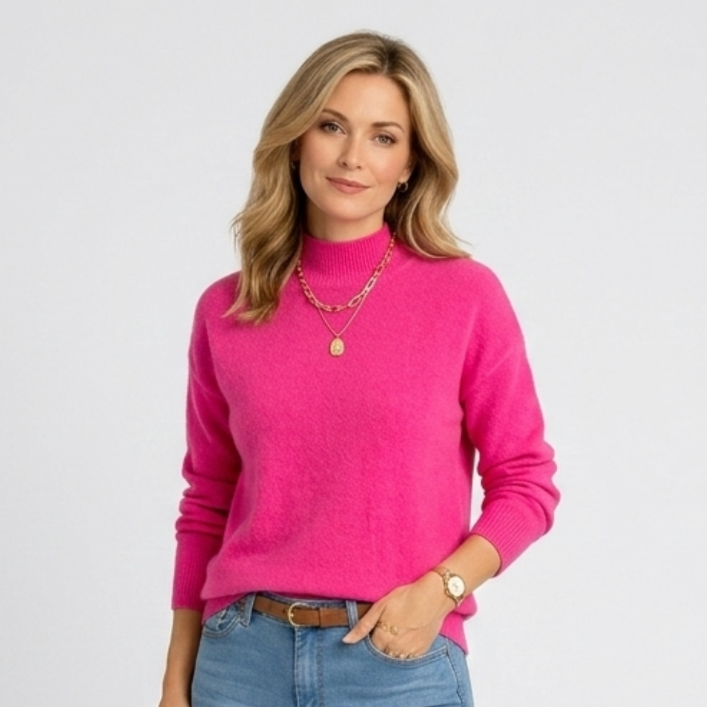 Women’s Mock Neck Knit Jumper – Ribbed Collar Long Sleeve Sweater