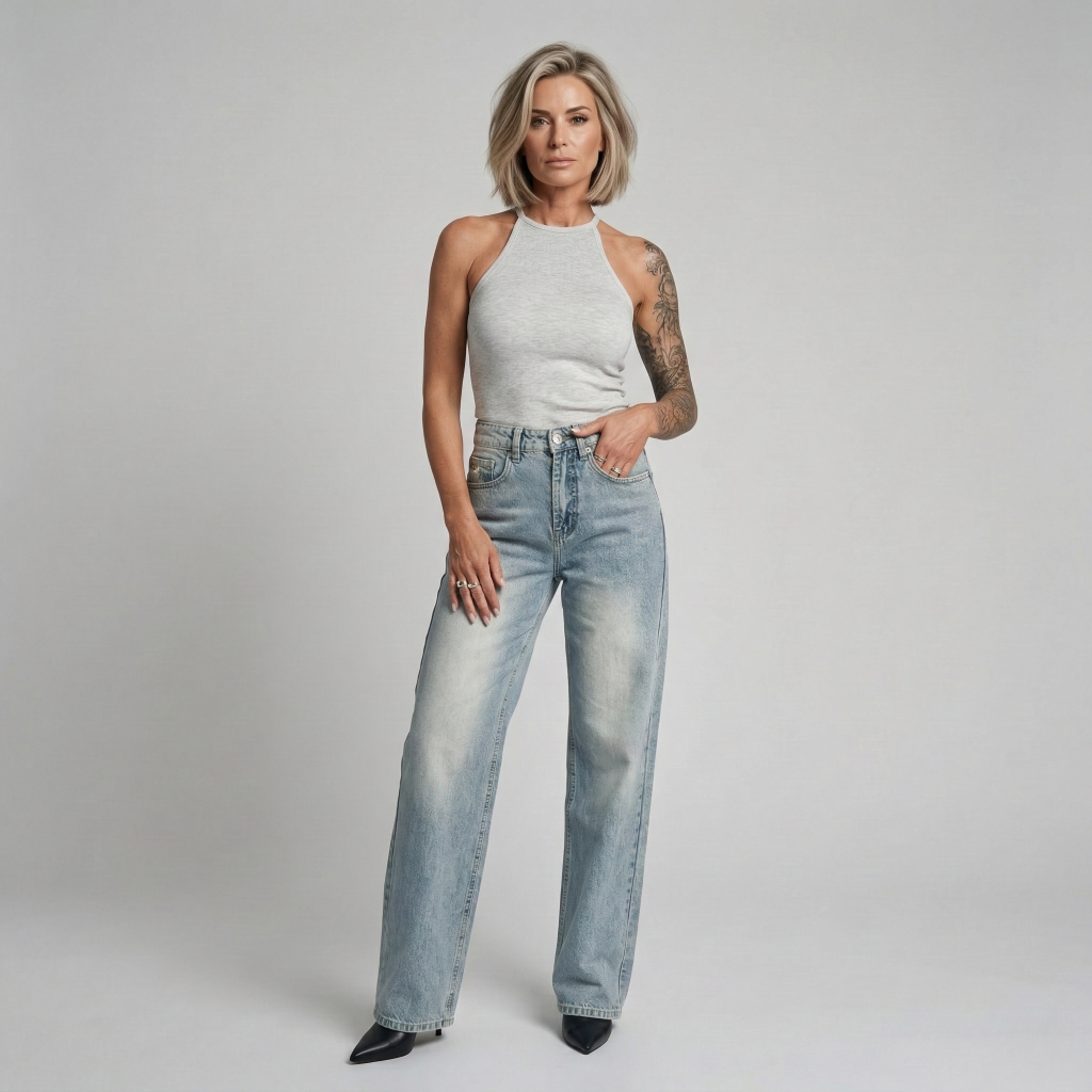 Women’s High Waisted Straight Leg Jeans – Relaxed Fit Denim Trousers