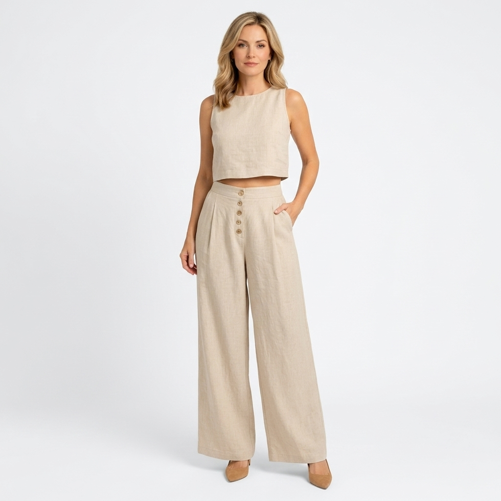 Women’s High Waisted Palazzo Trousers – Wide Leg Button Front Pants