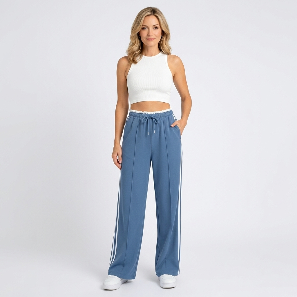 Women’s Wide Leg Track Pants with Side Stripes – High Waist Jogger Trousers