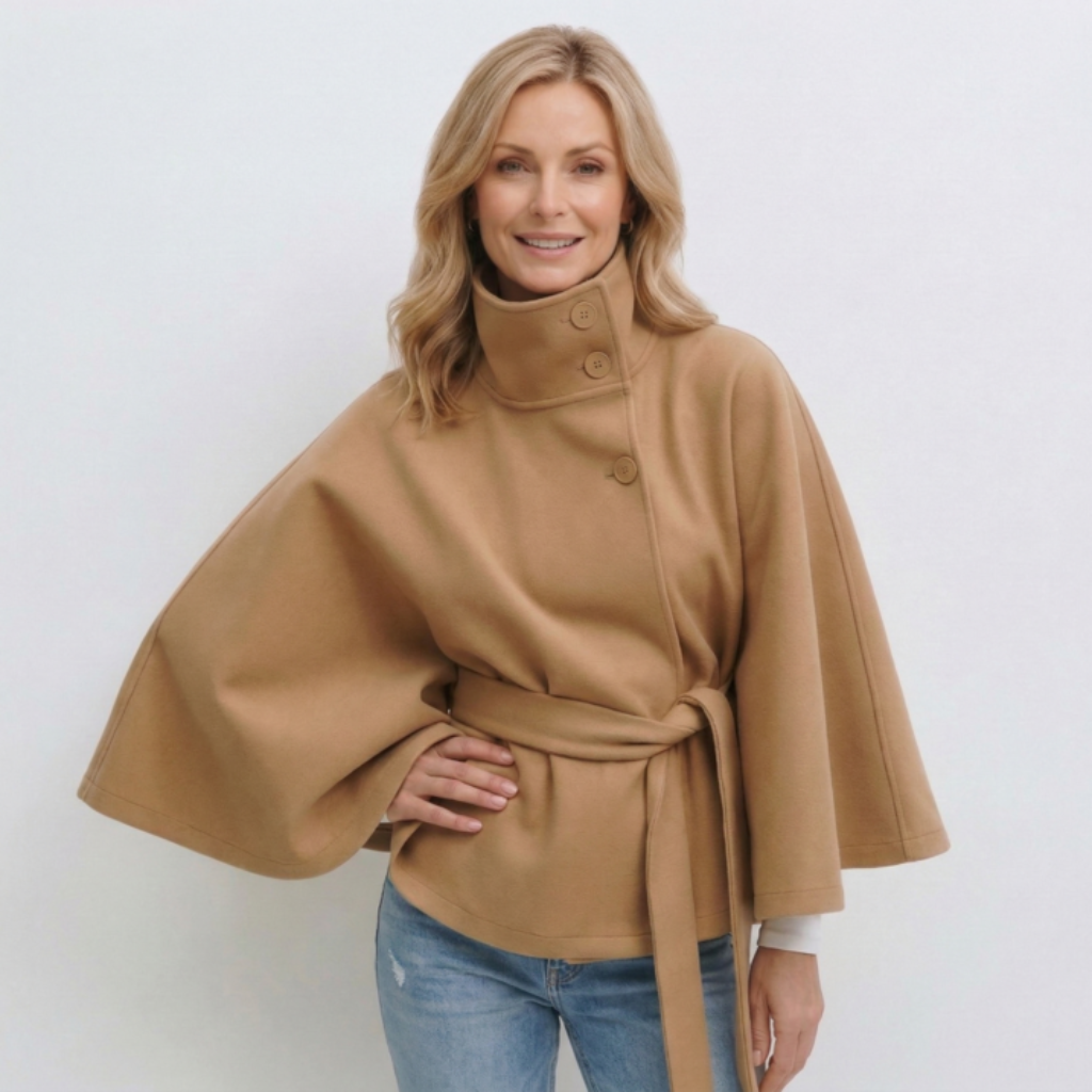 Women’s Belted High Neck Jacket – Button Front Short Coat