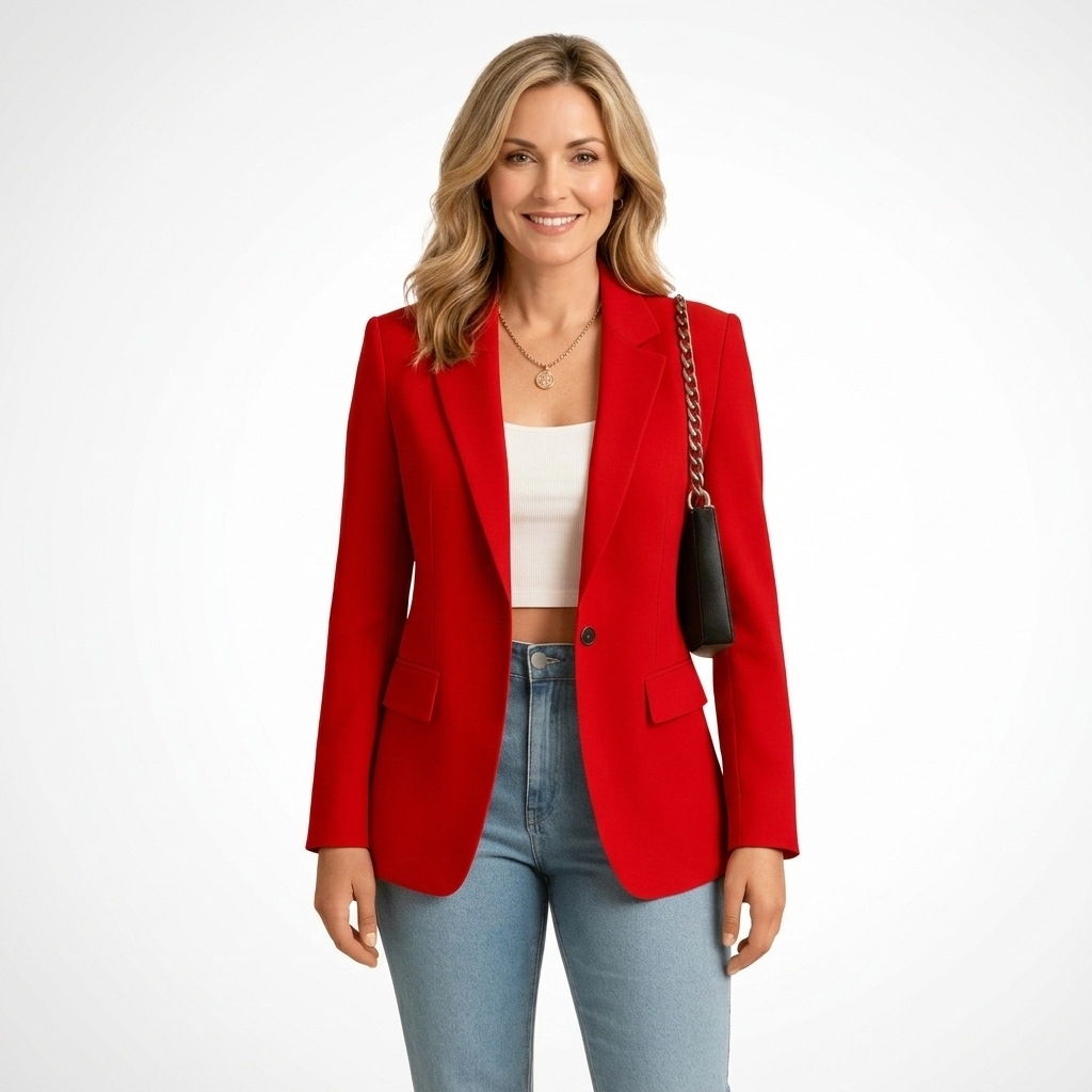Women’s Tailored Single Button Blazer – Long Sleeve Office Jacket
