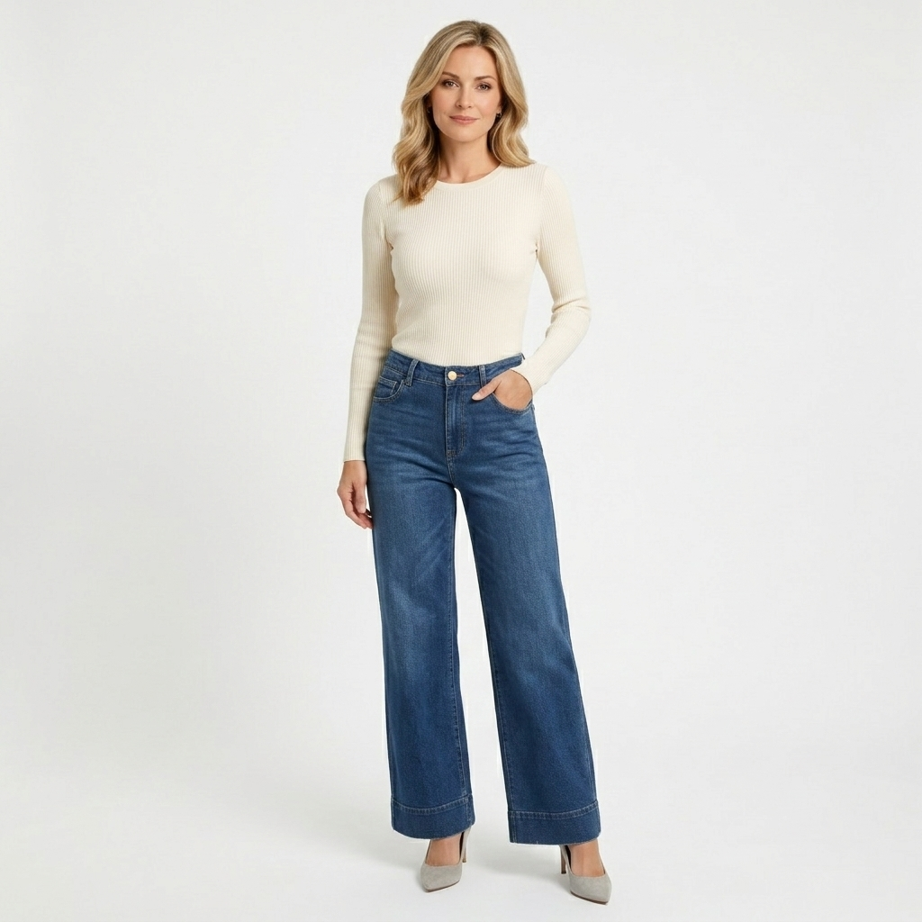 Women’s High Waisted Wide Leg Jeans – Flared Leg Denim Trousers