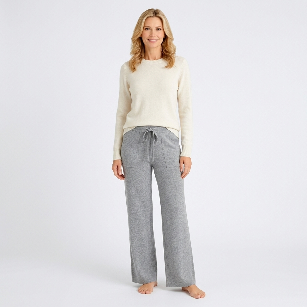 Women’s Ribbed Knit Wide Leg Trousers – High Waist Lounge Pants