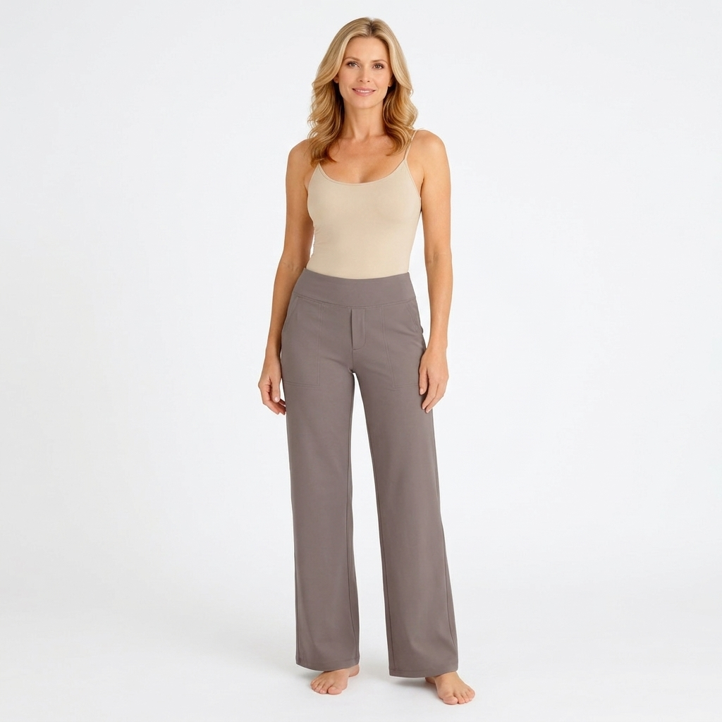 Women’s High Waisted Straight Leg Pants with Pockets – Wide Leg Trousers