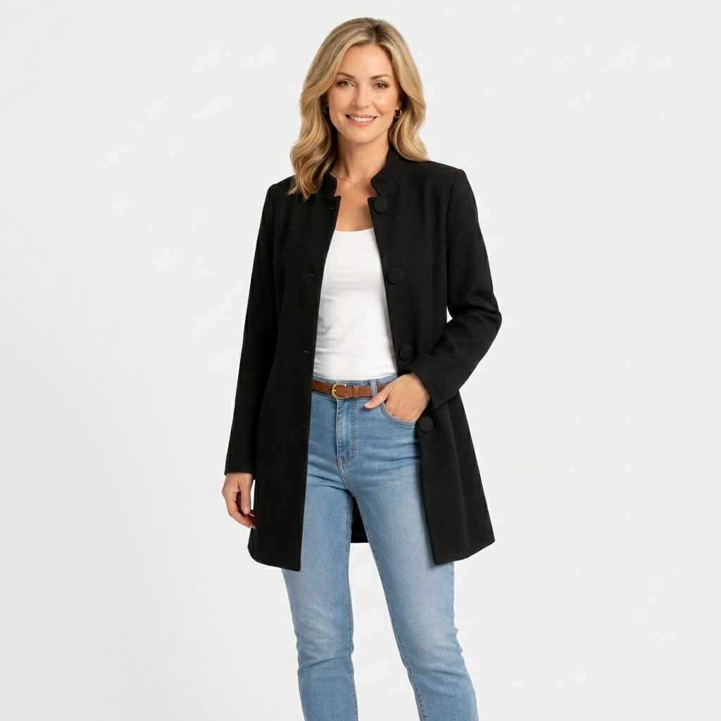Women’s A Line Coat – Button Front Long Jacket