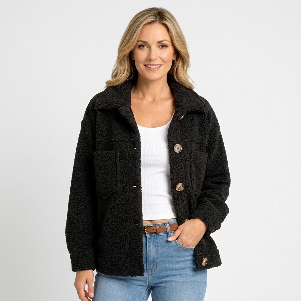 Women’s Teddy Fleece Button Jacket – Soft Borg Shacket