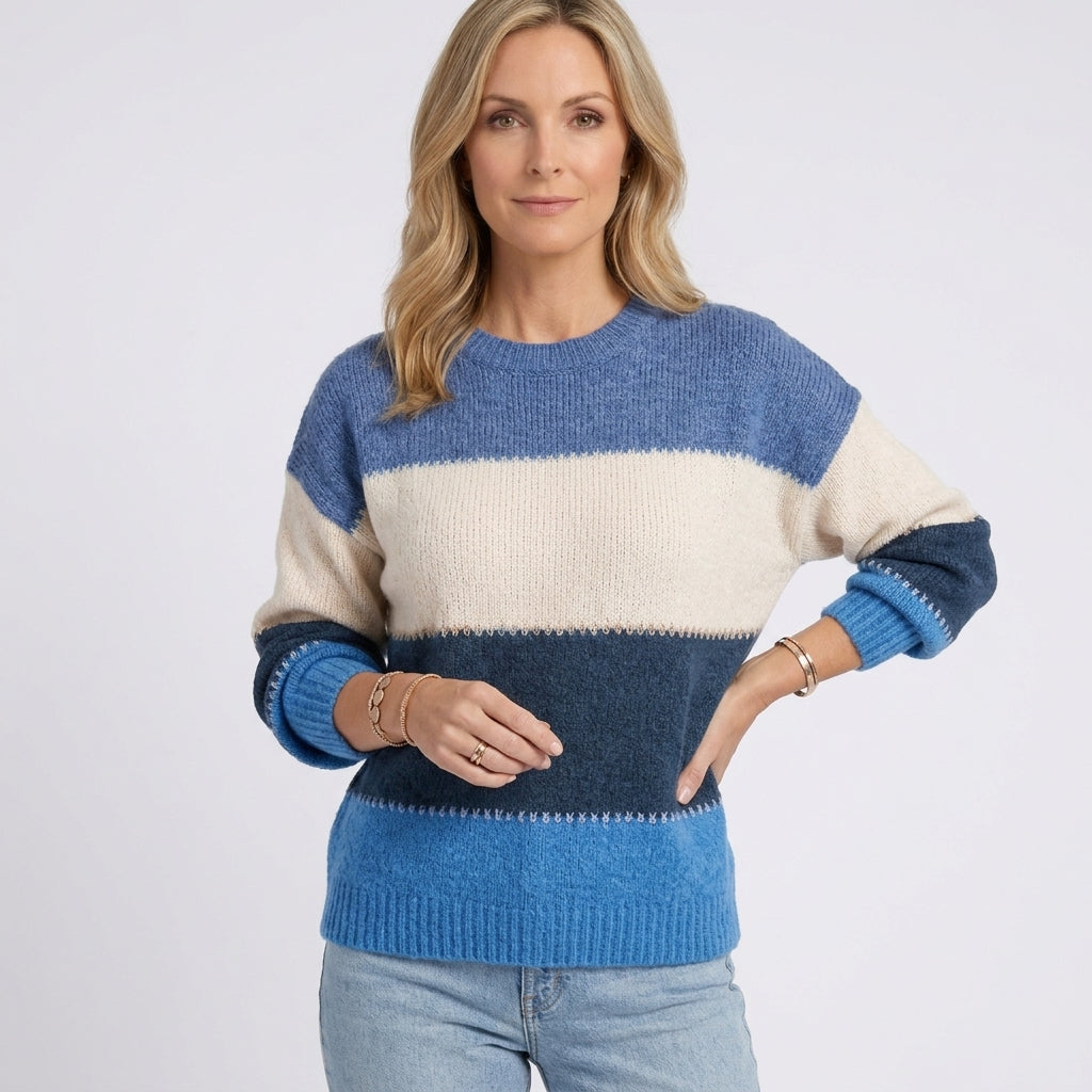 Women Color Block Knit Sweater Long Sleeve Casual Everyday