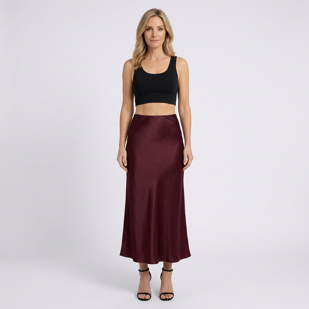 Women Satin Midi Skirt High Waist Casual Occasion Everyday