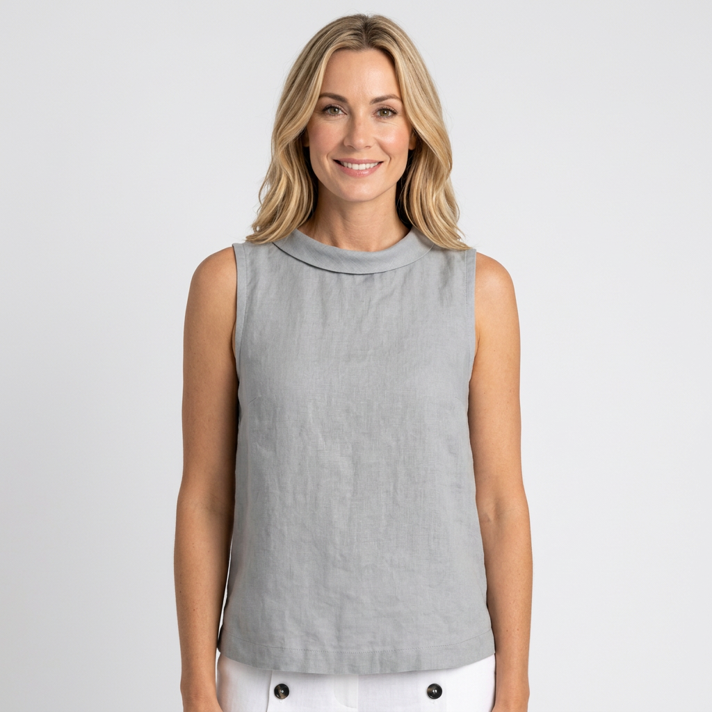 Women’s Sleeveless Shell Top Round Neck Relaxed Fit