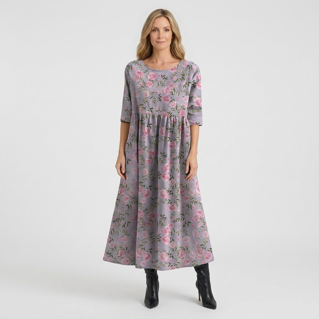 Women Floral Midi Dress Short Sleeve Casual Everyday