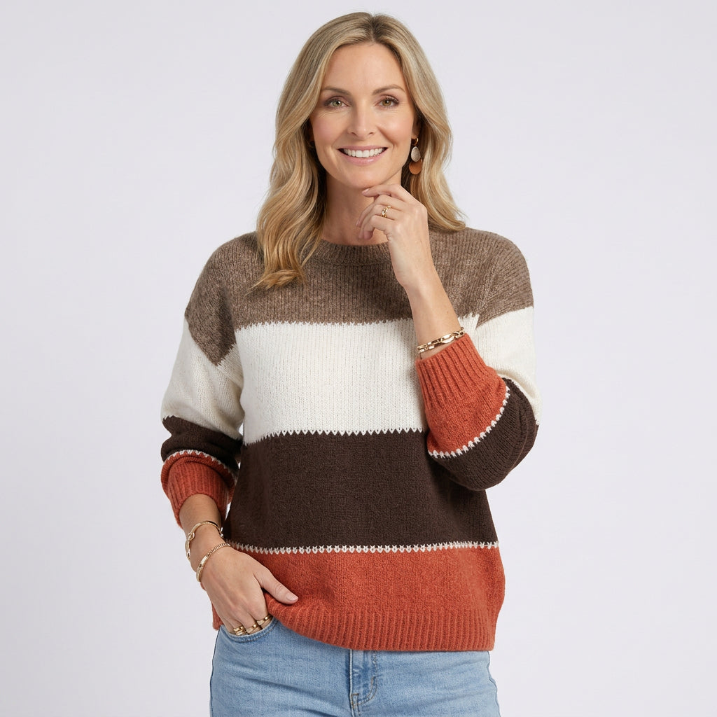 Women Color Block Knit Sweater Long Sleeve Casual Everyday