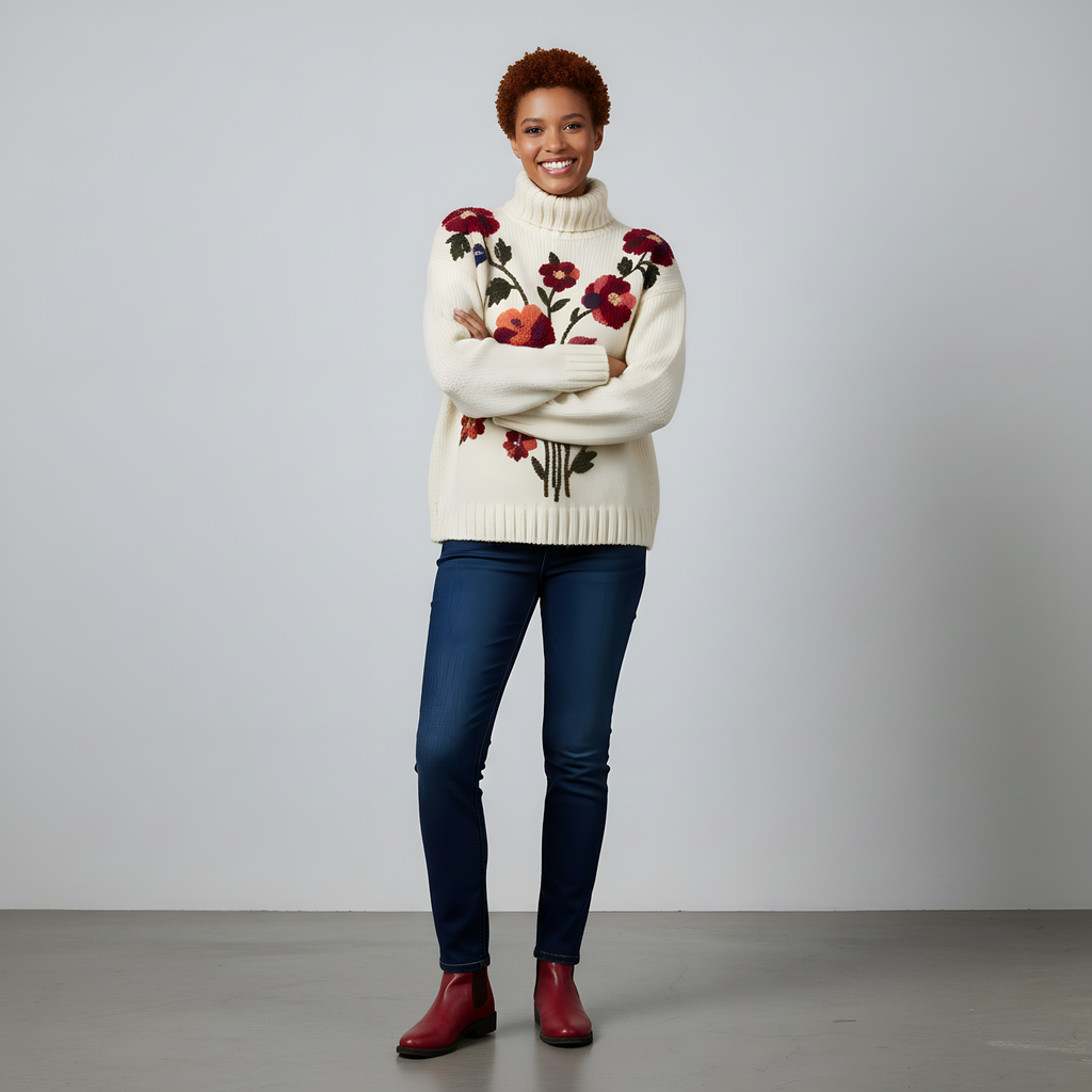 Kelly - White Flower Sweater