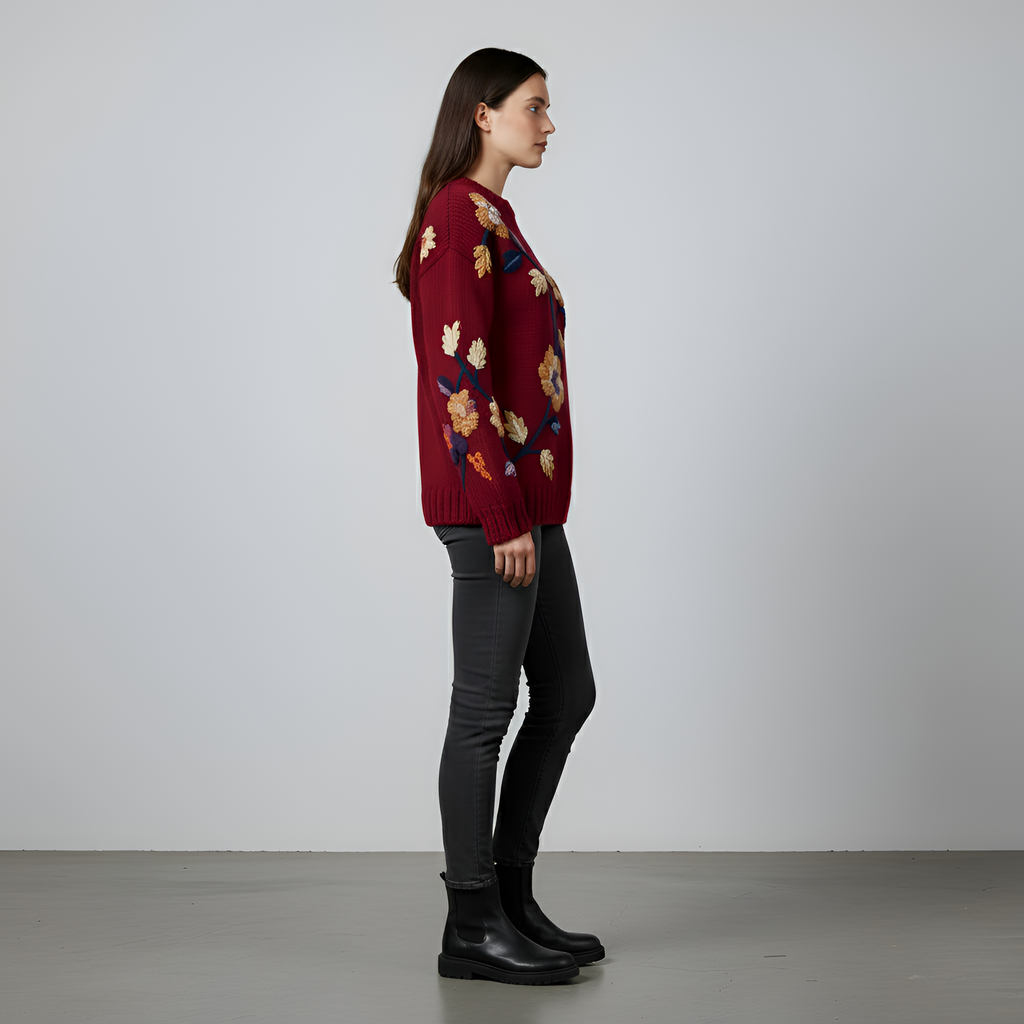 Rae - Red Pattern Flower Sweater
