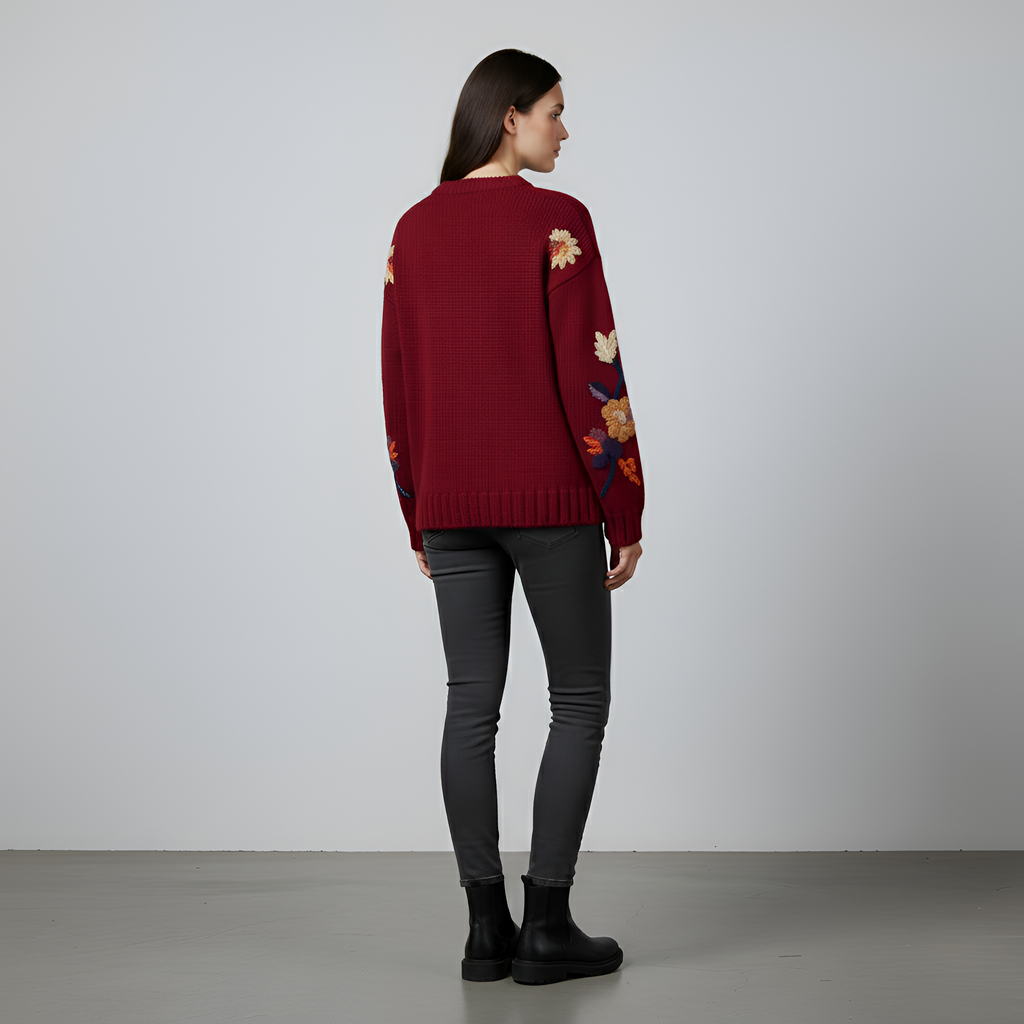 Rae - Red Pattern Flower Sweater