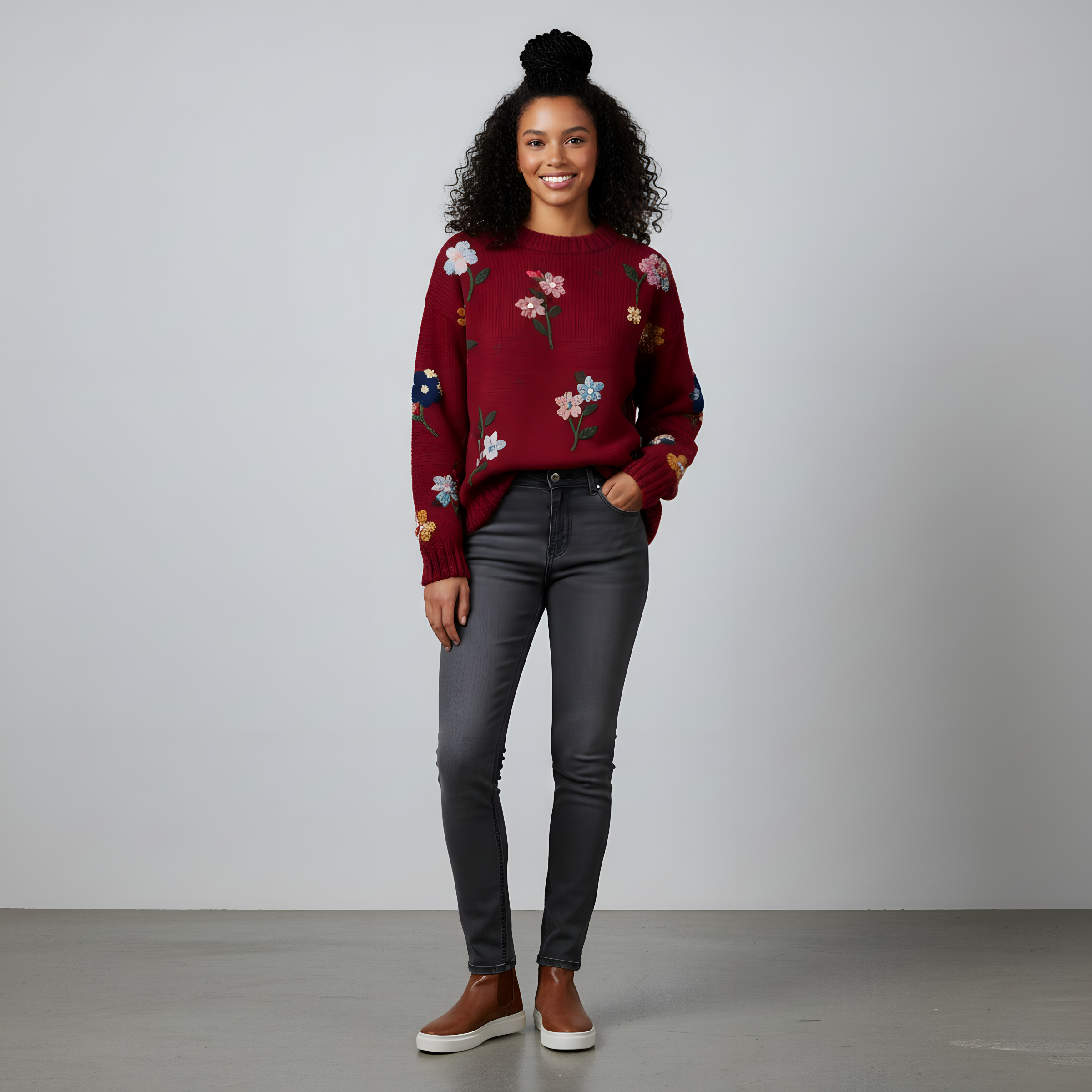 Lisa - Red Flower Sweater