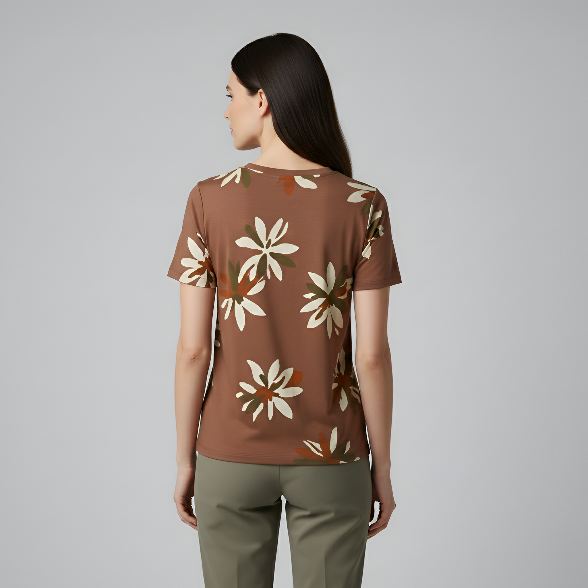 Mona - Brown T-shirt with Flowers