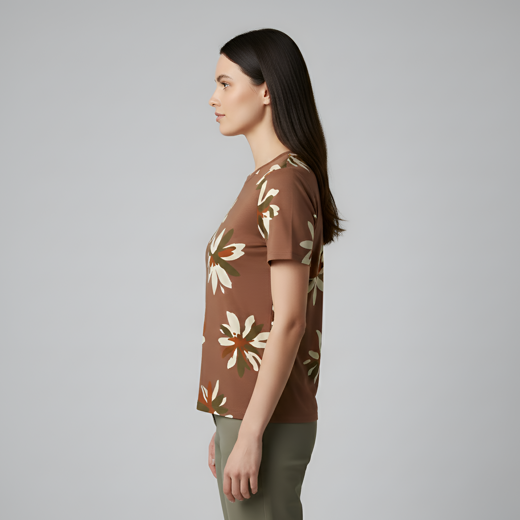Mona - Brown T-shirt with Flowers