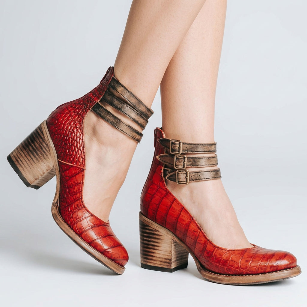 Women Cut Out Ankle Boots Block Heel Buckle Detail