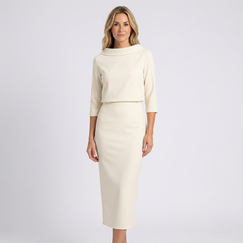 Women’s Midi Pencil Dress Overlay Bodice Tailored Fit