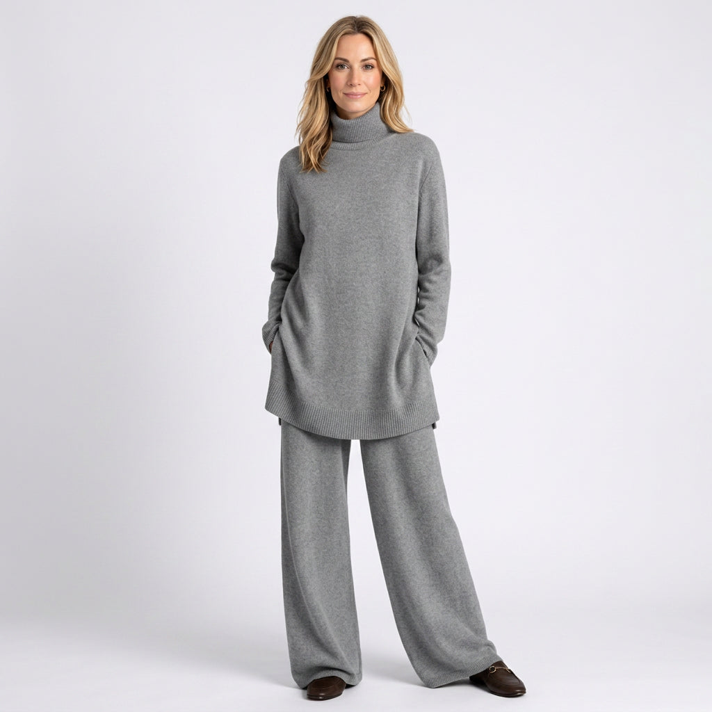 Women’s Knit Lounge Set Turtleneck Wide Leg Fit
