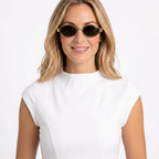 Women’s Structured Cap Sleeve Top High Neck Tailored Fit