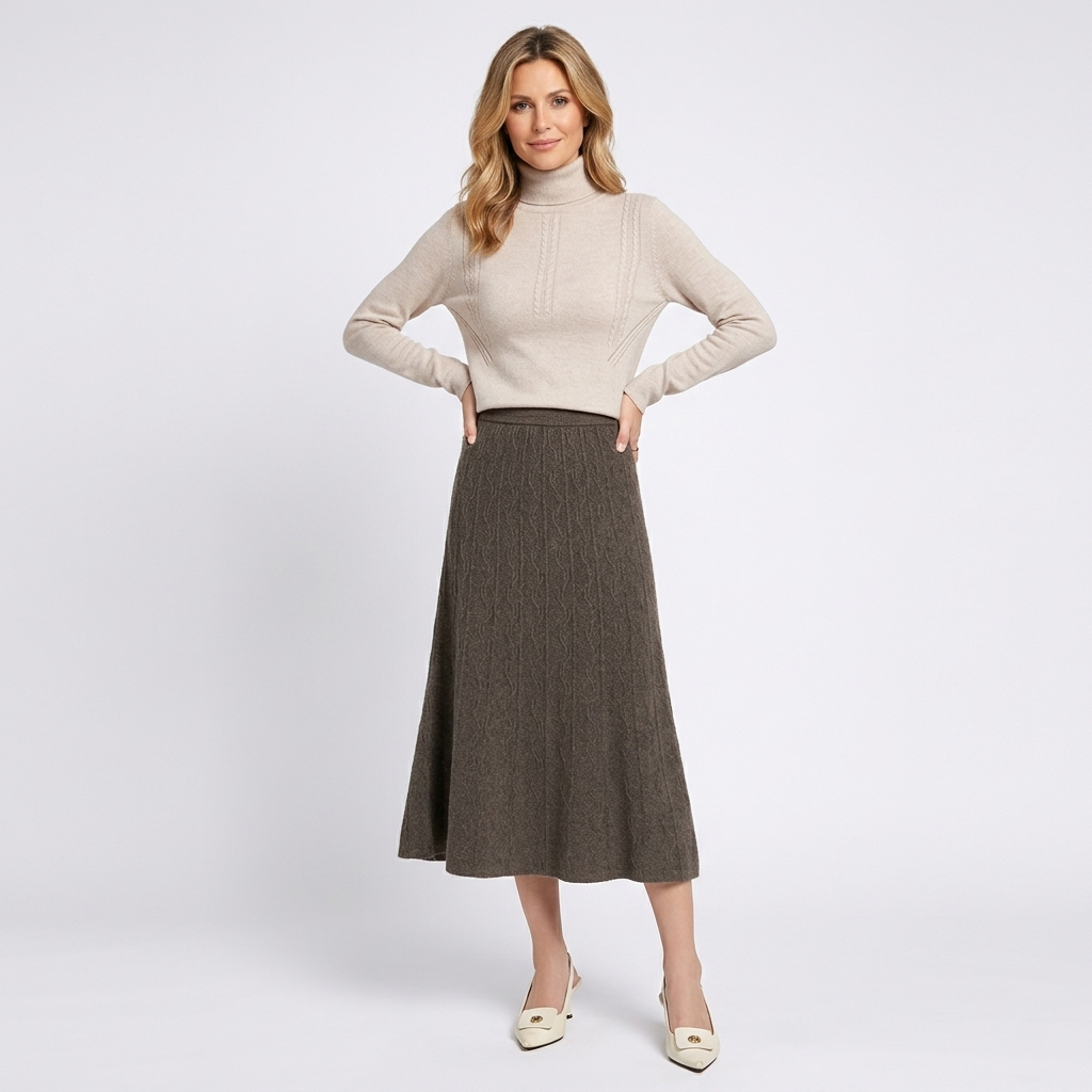 Women’s Knitted A Line Midi Skirt – Cable Knit Long Skirt