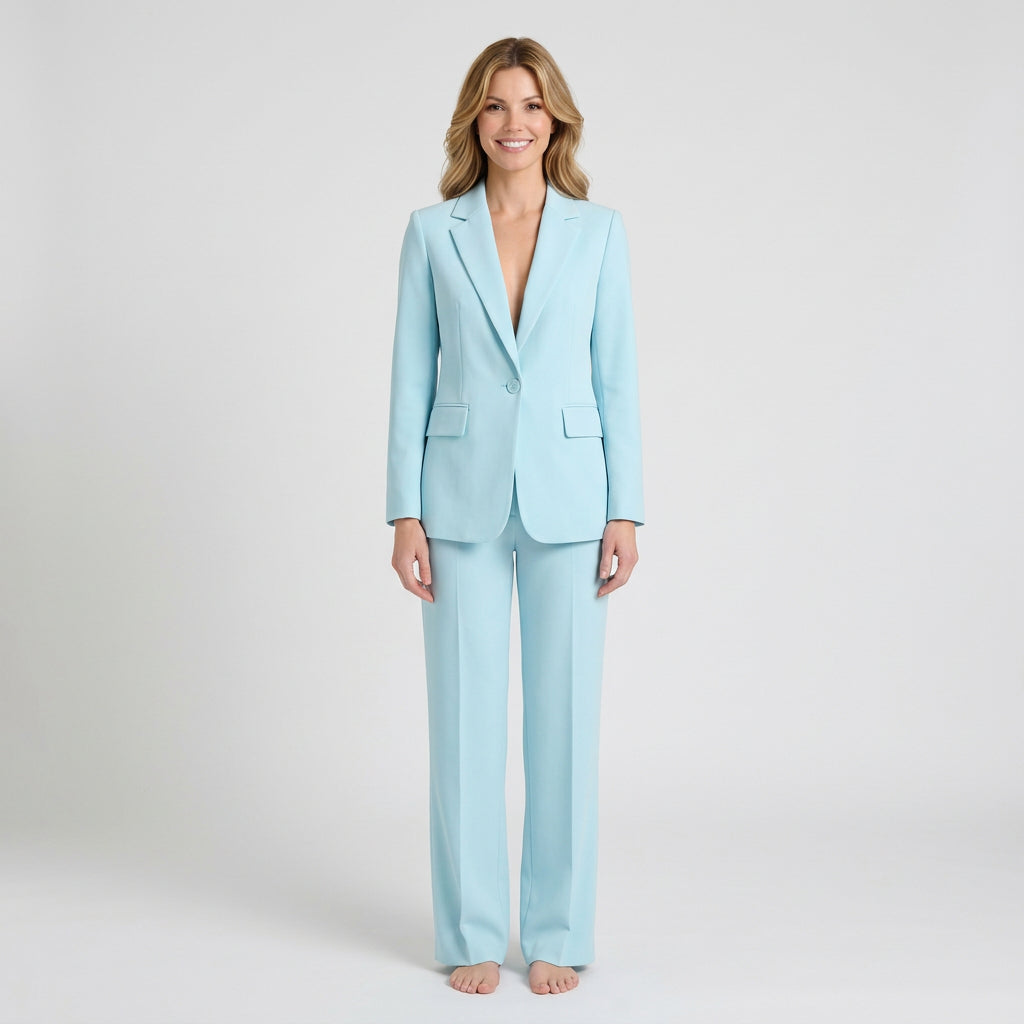 Women Two Piece Tailored Suit Set Blazer and Straight Leg Trousers Office Workwear