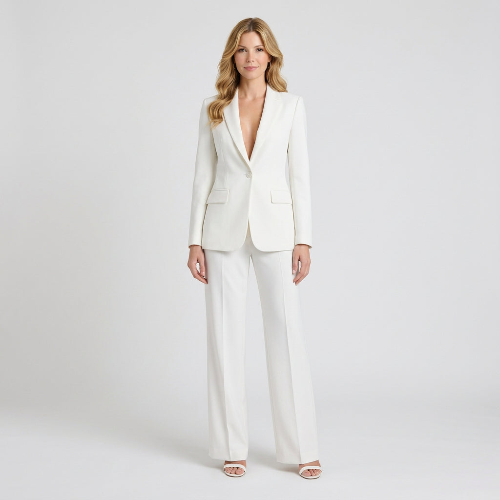 Women Two Piece Tailored Suit Set Blazer and Straight Leg Trousers Office Workwear