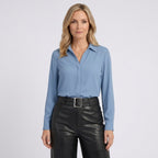 Women Blouse Long Sleeve Collared Office Workwear Everyday