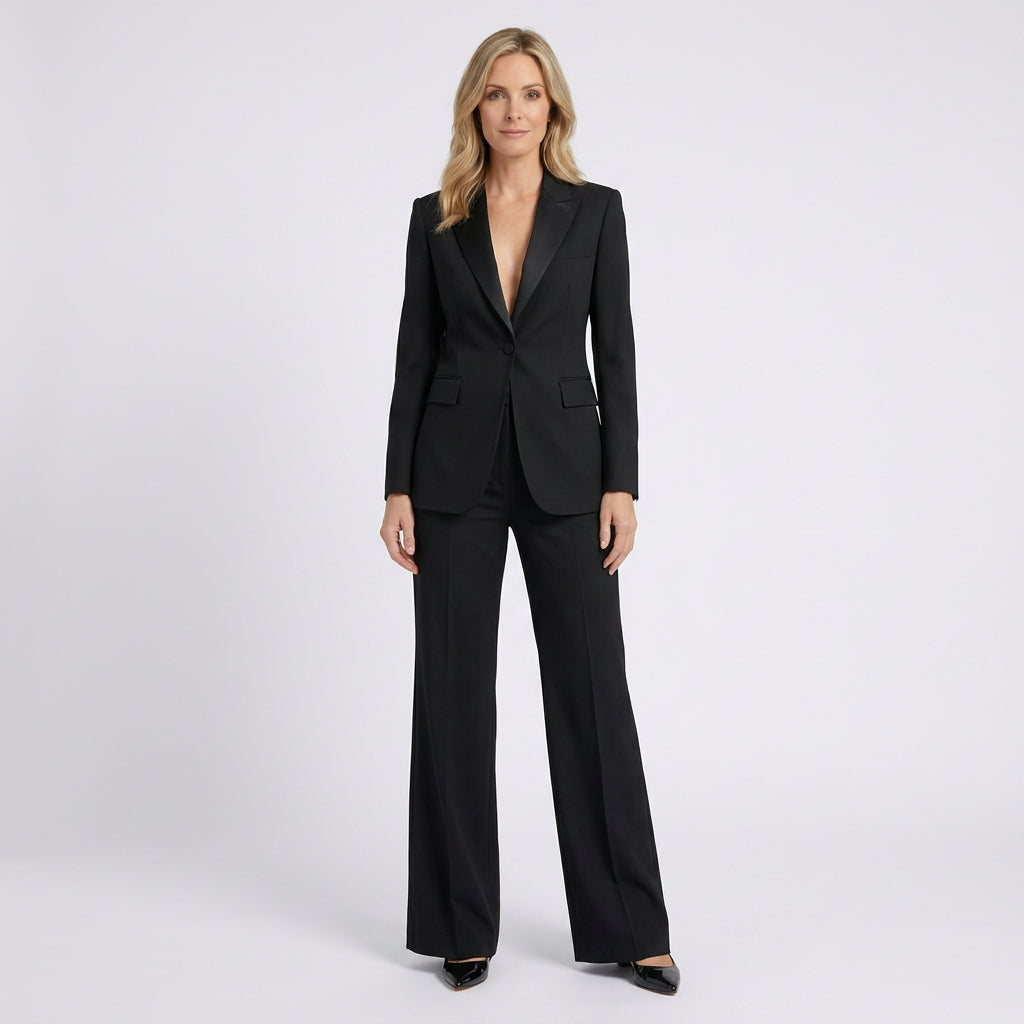 Women Two Piece Tailored Suit Set Blazer and Straight Leg Trousers - Office Wear