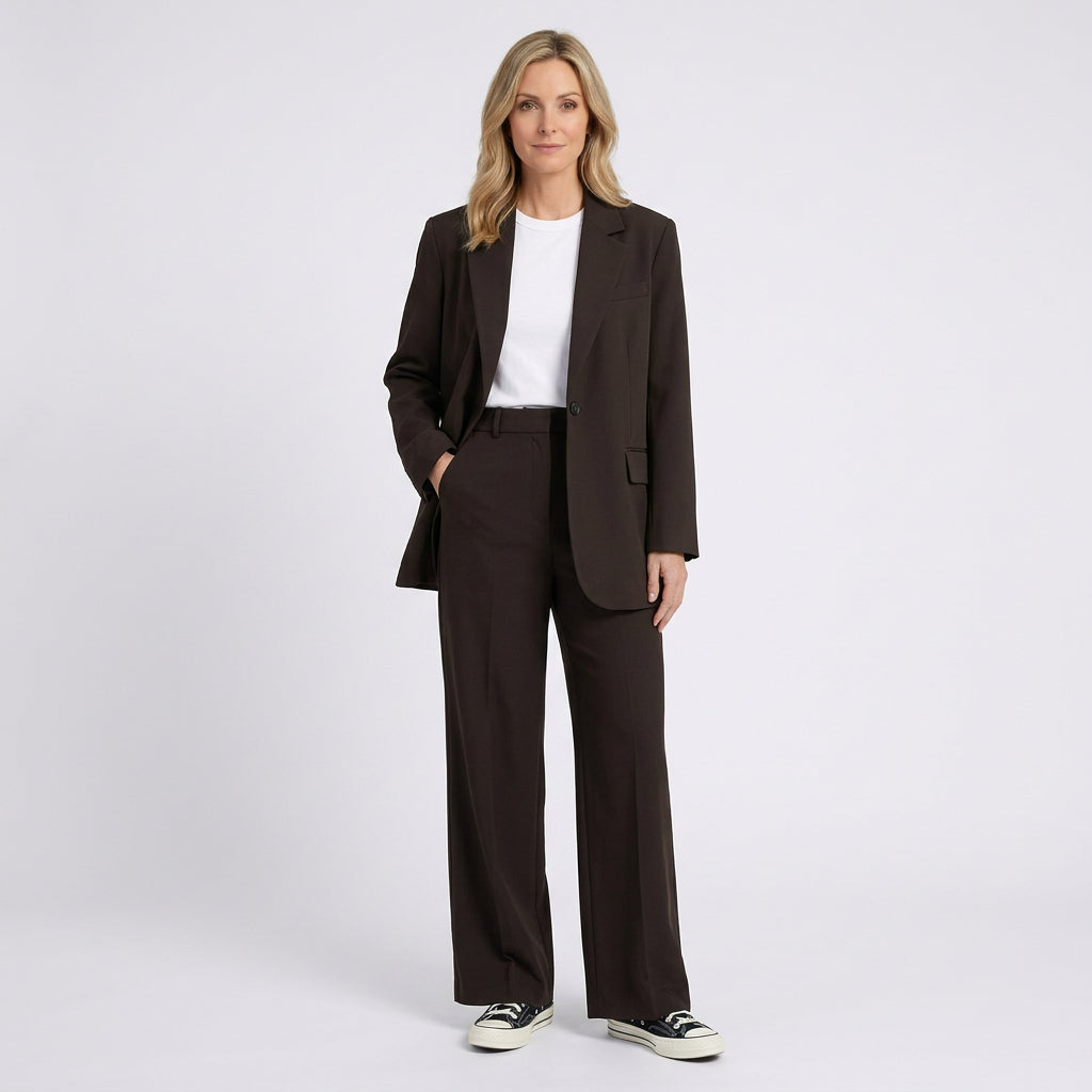 Women Two Piece Suit Set Blazer and Wide Leg Pants - Workwear Outfit