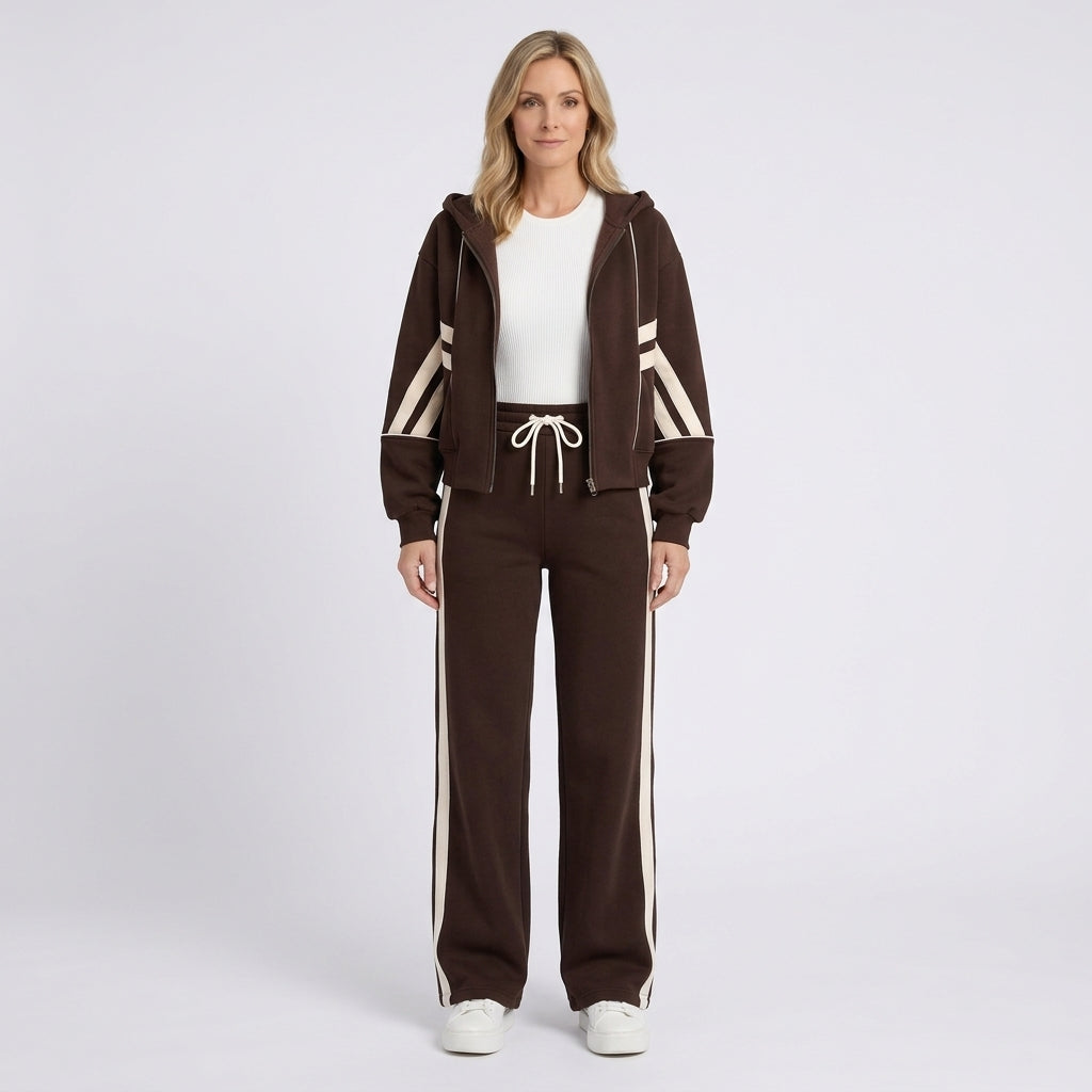 Women Two Piece Tracksuit Set - Zip Hoodie Straight Leg Pants Casual Everyday