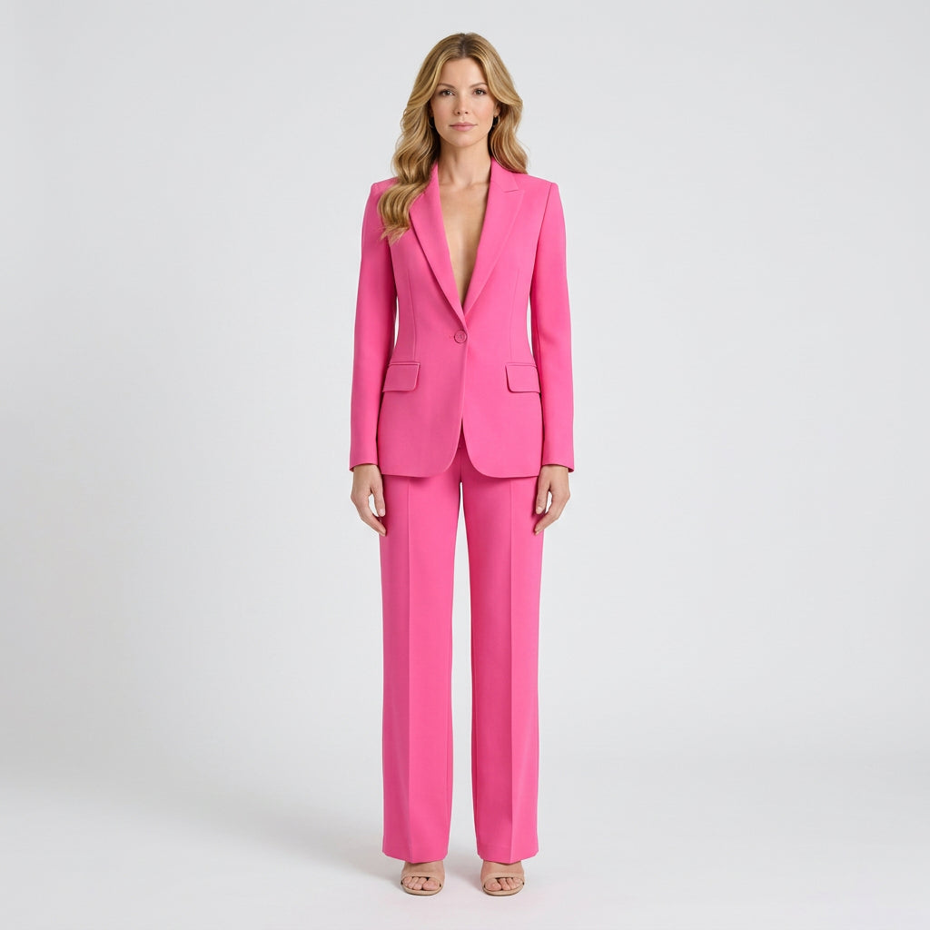 Women Two Piece Tailored Suit Set Blazer and Straight Leg Trousers Office Workwear