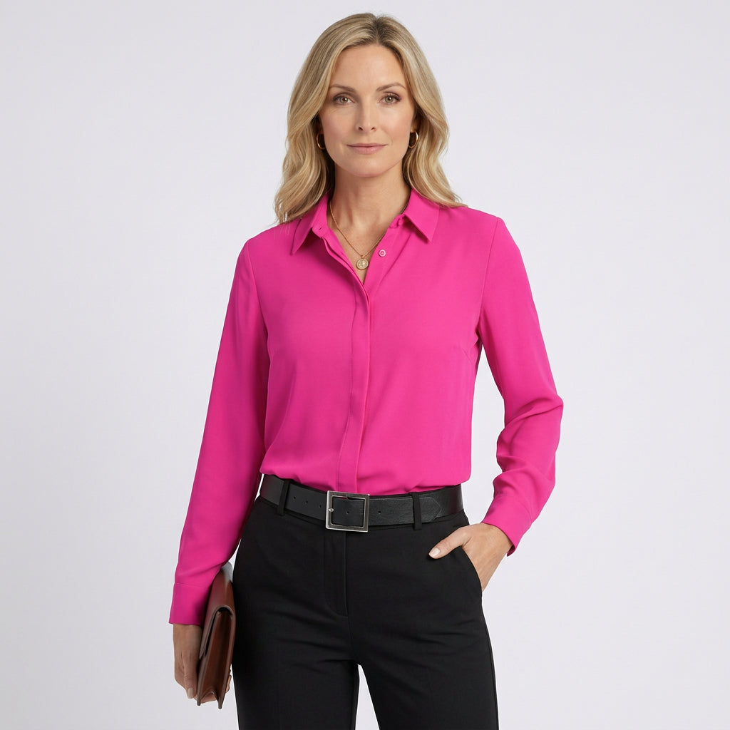 Women Blouse Long Sleeve Collared Office Workwear Everyday