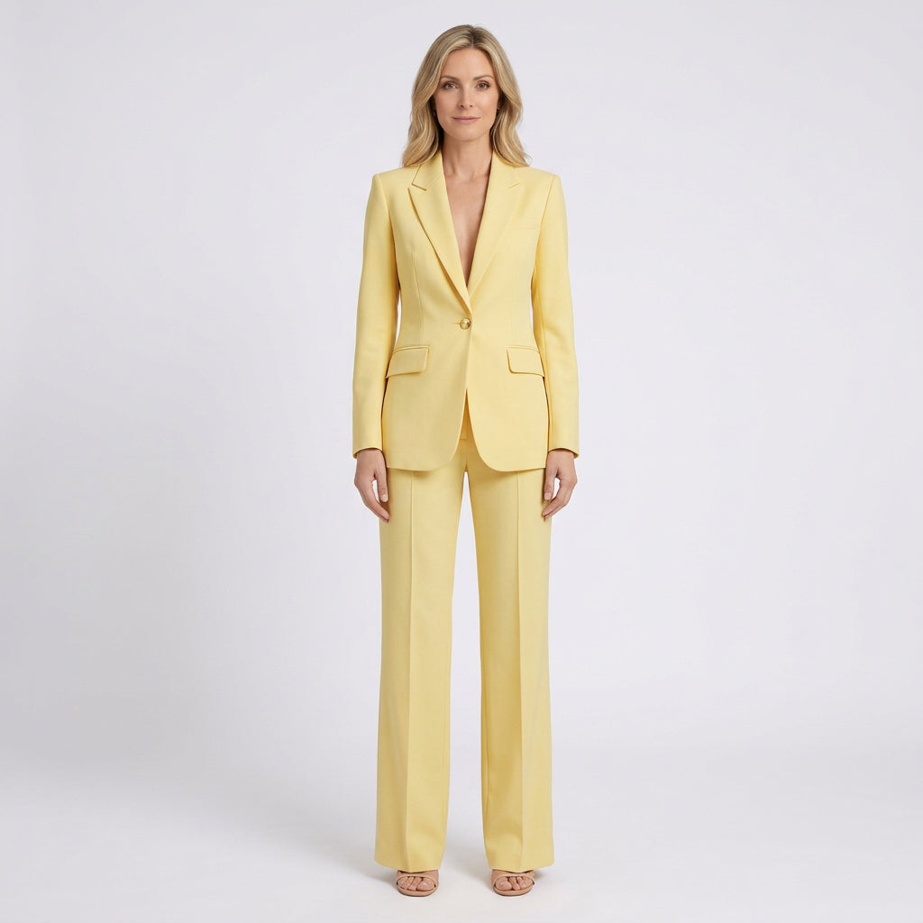 Women Two Piece Tailored Suit Set Blazer and Straight Leg Trousers - Office Wear
