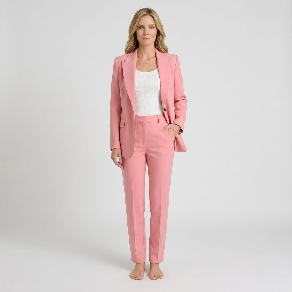 Women Two Piece Tailored Suit Set Blazer and Straight Leg Trousers