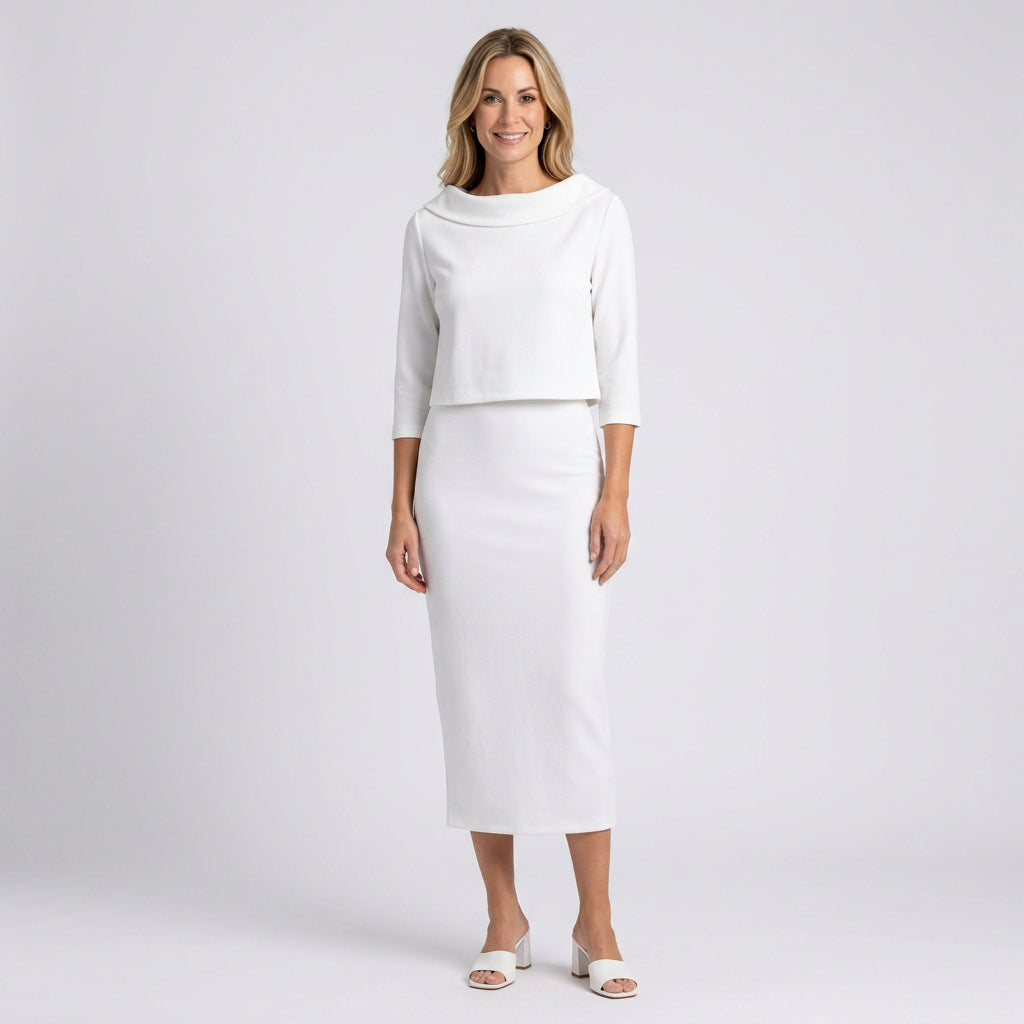 Women’s Midi Pencil Dress Overlay Bodice Tailored Fit