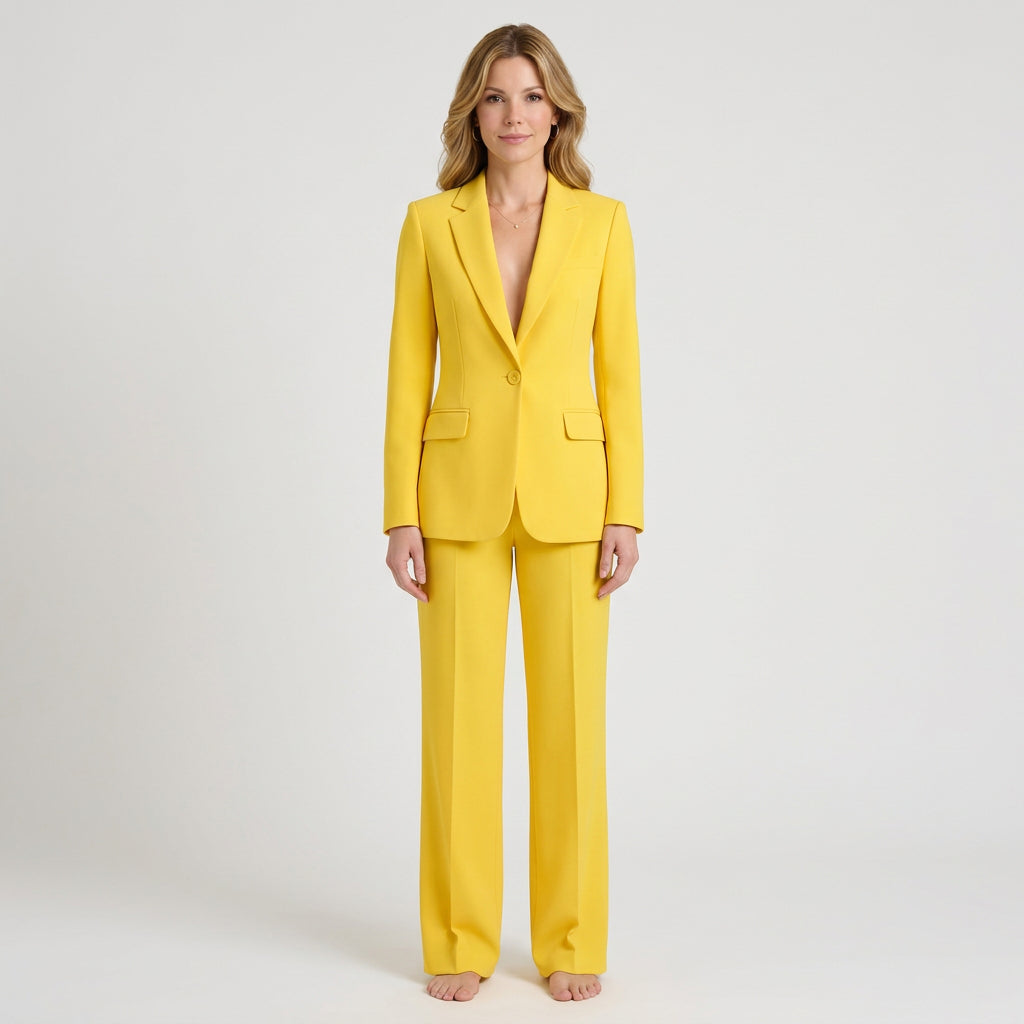 Women Two Piece Tailored Suit Set Blazer and Straight Leg Trousers Office Workwear