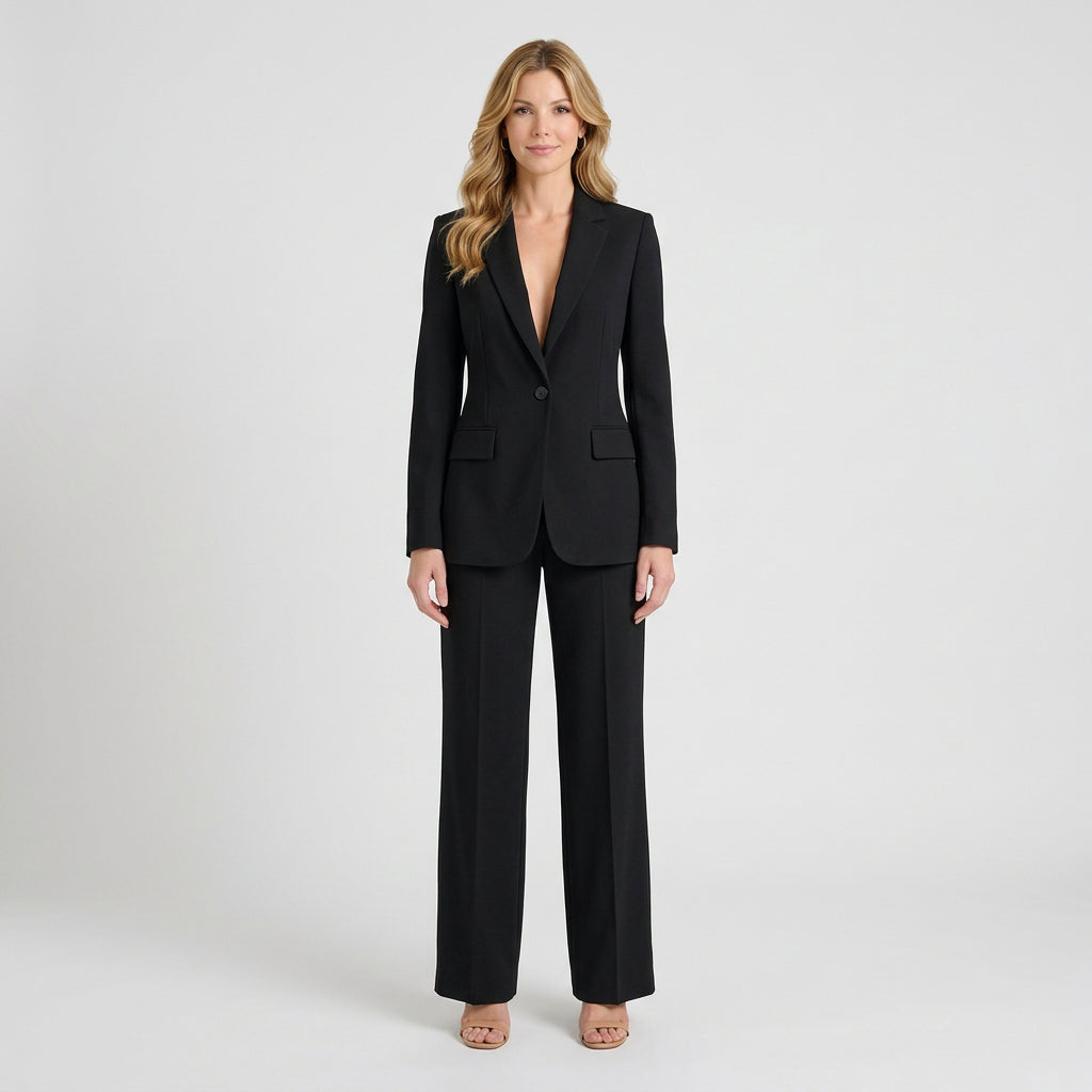 Women Two Piece Tailored Suit Set Blazer and Straight Leg Trousers Office Workwear
