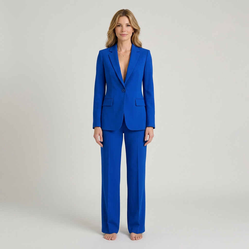 Women Two Piece Tailored Suit Set Blazer and Straight Leg Trousers Office Workwear